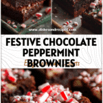 Chocolate Christmas Brownies topped with crushed candy canes on a festive winter baking tray